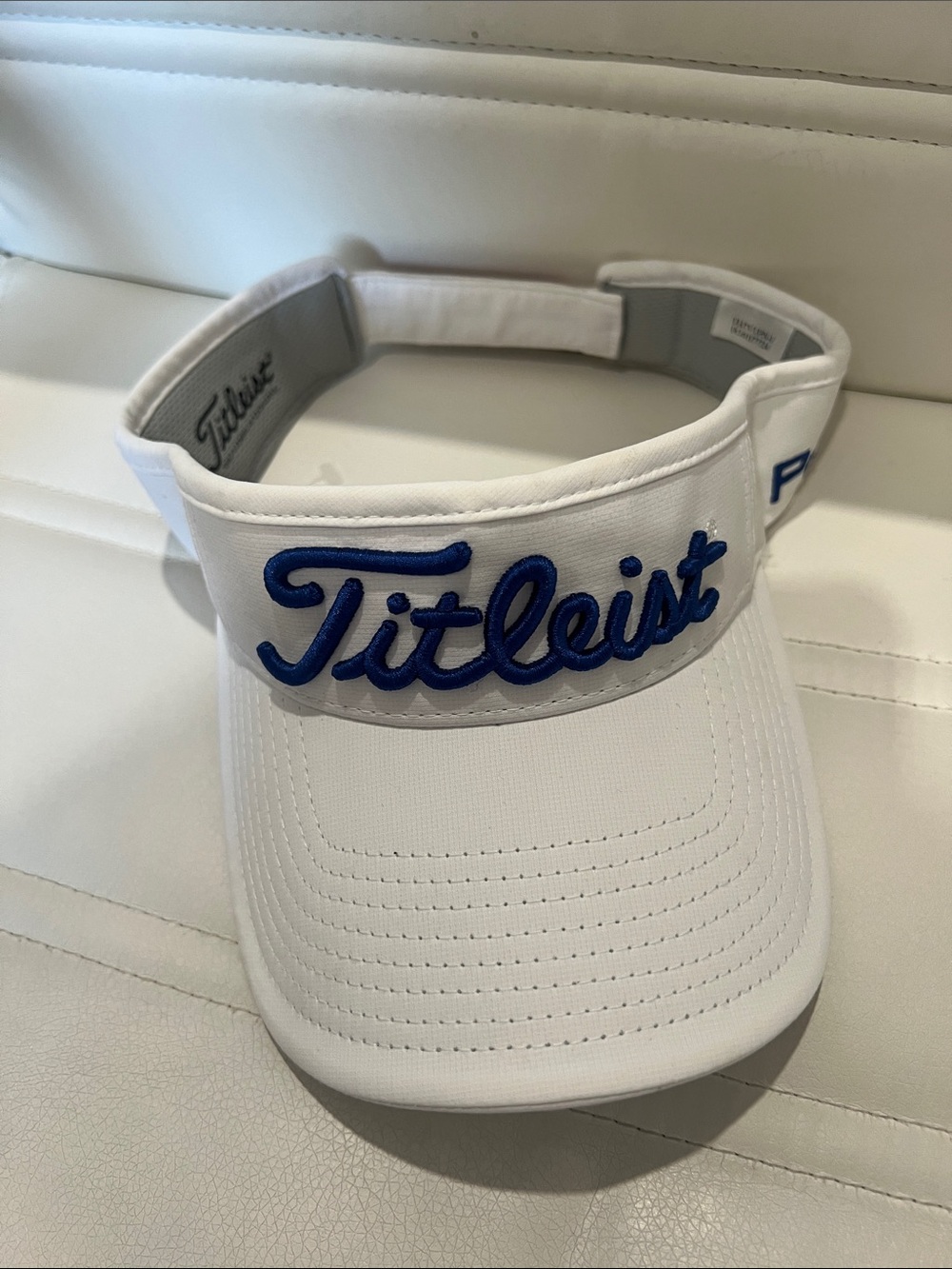 Titleist White Visor with Royal Blue Script Logo